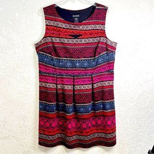 ENFOCUS Dress Womens 18 Plus Pleated Front Red Colorful 90s Y2K Knit Popover